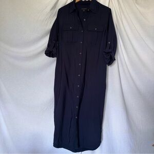 NWOT Banana Republic Navy Blue Maxi Buttondown Shirt Dress